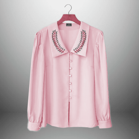 Shirt Style Casual Top with Embroidered Collar-RET095